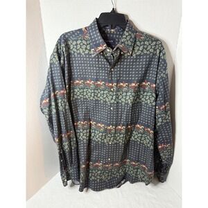 GANT Chelsea Twill Mens Long Sleeve Button Up Shirt Blue Paisley Horse Print L